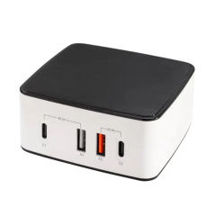FEINTECH 4-Port Charging Station 65W USB and USB-C Charging Station for Apple, Google, Honor, HTC, Huawei, Lenovo, LG, Motorola, Oppo, Samsung, Sony, Xiaomi etc., 5V - 20V, Black and White