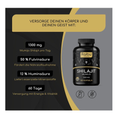 Shilajit Original - 1300 mg per daily dose: only 2 capsules daily