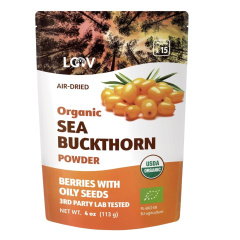 LOOV Organic Sea Buckthorn Powder High Fibre 100% Whole Berries 4oz Grown in Nordic Climate, Rich in Omega, 