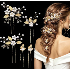 Pack of 5 Pearl Flower Hair Pins Gold Bridal Hair Accessories