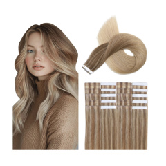 Tape Extensions Real Hair Light Brown with Golden Blonde Remy | 45 cm