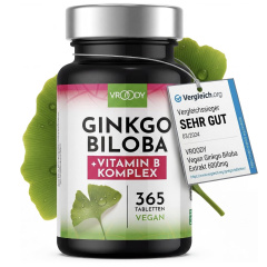 Vroody Vegan Ginkgo Biloba Extract 6000mg high dose - with vitamin B12 helps reduce fatigue and tiredness