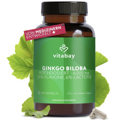 Vitabay Ginkgo Biloba 6000 mg High Dose - 180 Ginkgo Capsules Vegan 
